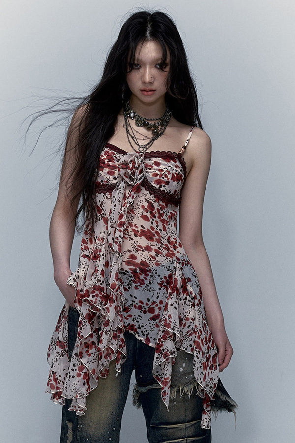 Irregular Floral Leopard Dress