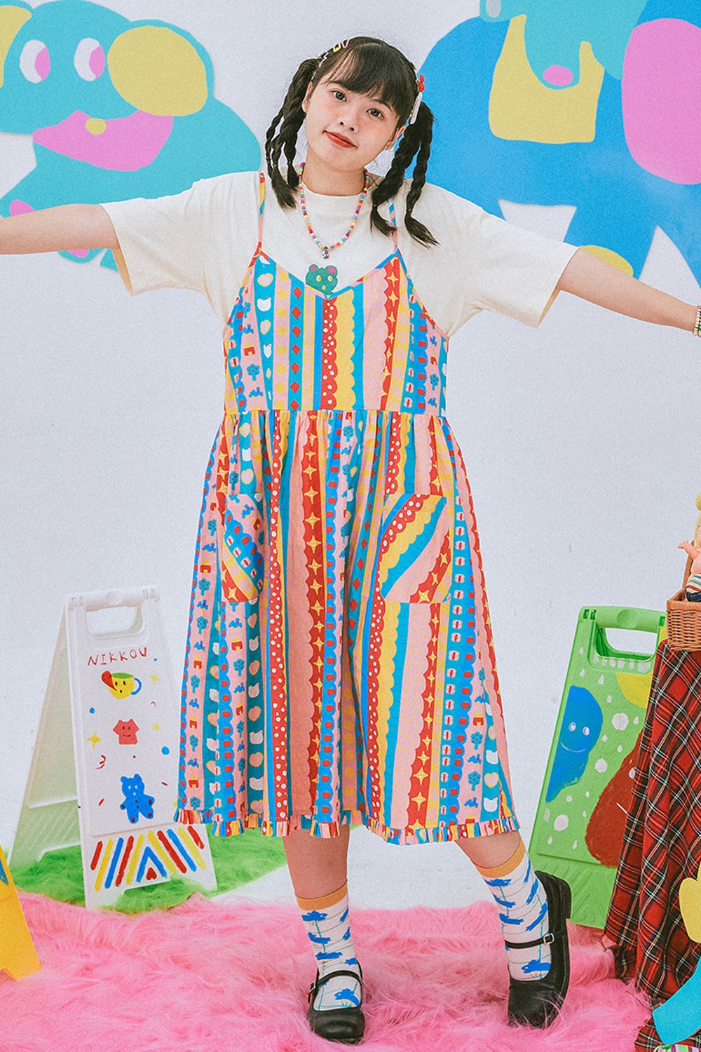 Kindergarten Paradise Print Suspender Dress