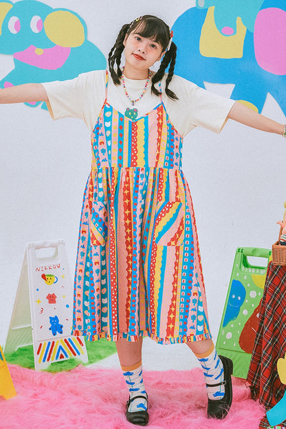 Kindergarten Paradise Print Suspender Dress
