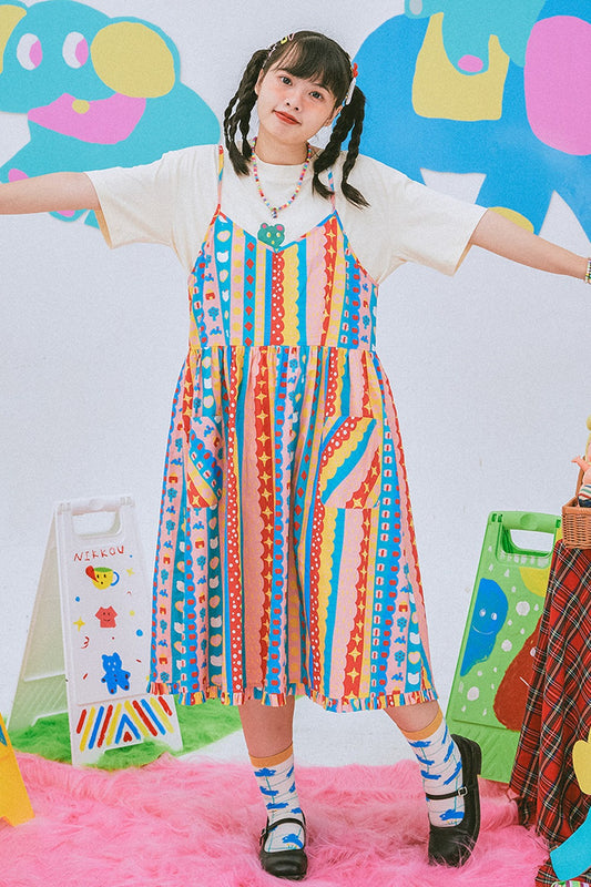 Kindergarten Paradise Print Suspender Dress