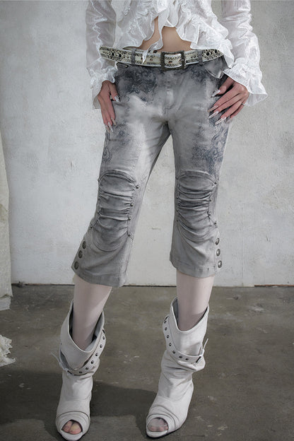 Vintage Distressed Lace Cropped Pants