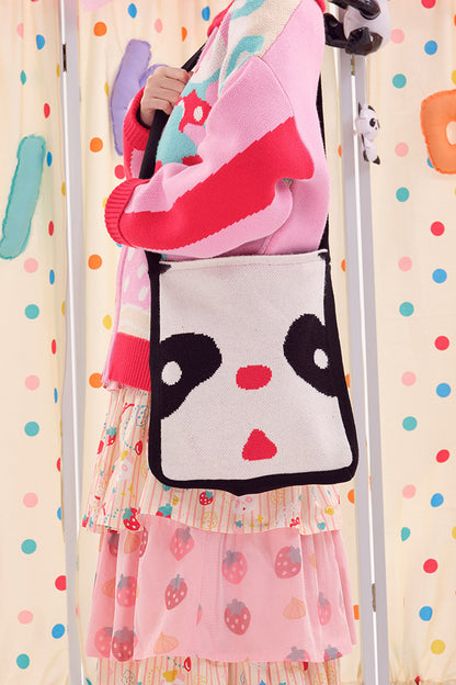 Double-Sided Knitted Panda Crossbody Bag