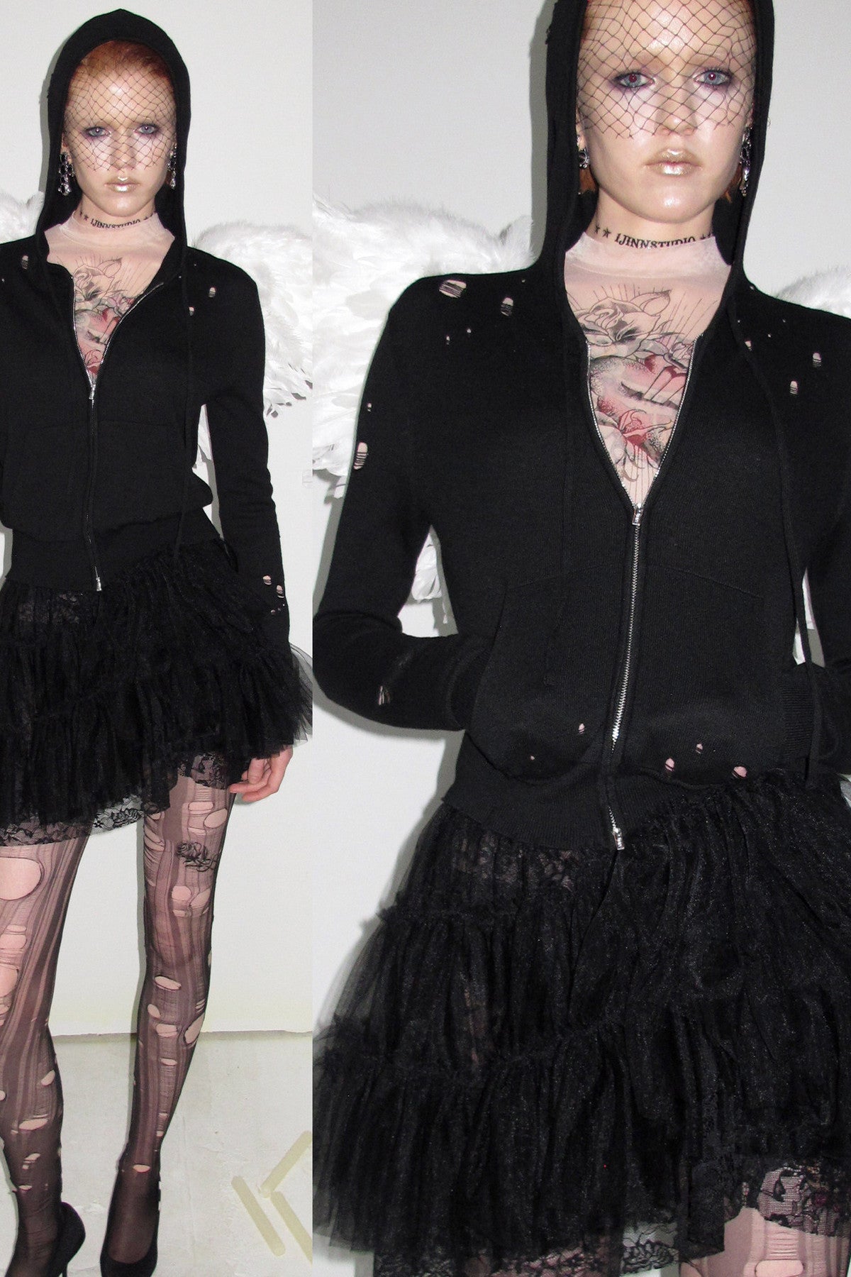 Distressed Hooded Knit Cardigan