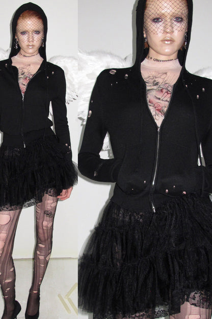 Distressed Hooded Knit Cardigan