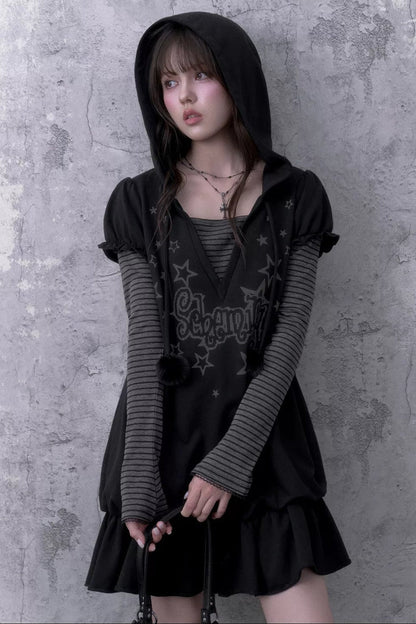Loose Floral Hooded Sweatshirt Dress
