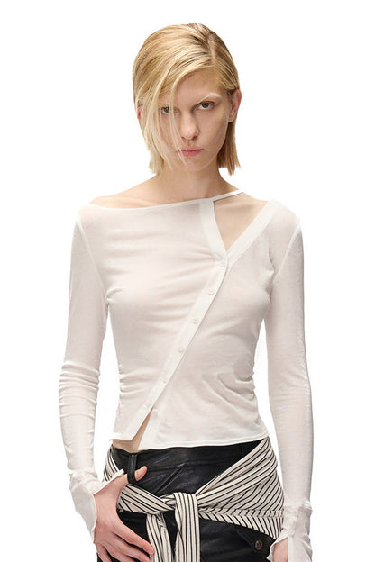 High-Elastic Diagonal Placket Long-Sleeve T-Shirt