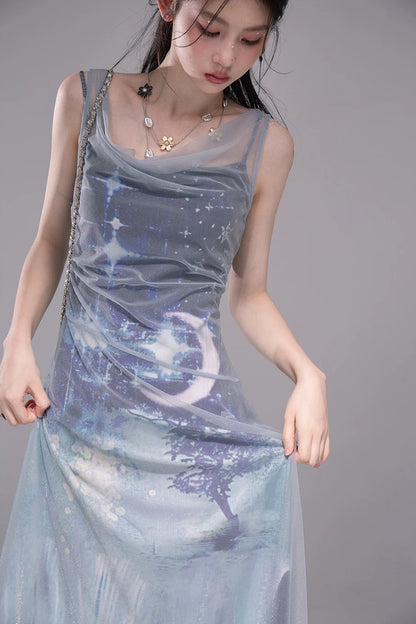 Galaxy Blue Knitted Mesh Dress
