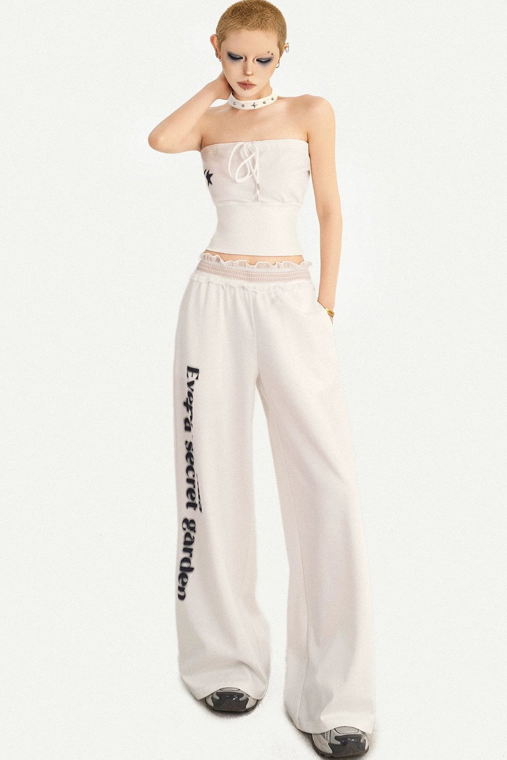 Letter Print Wide-Leg Pants
