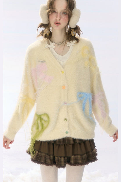 Thick Soft Knit Bow Cardigan
