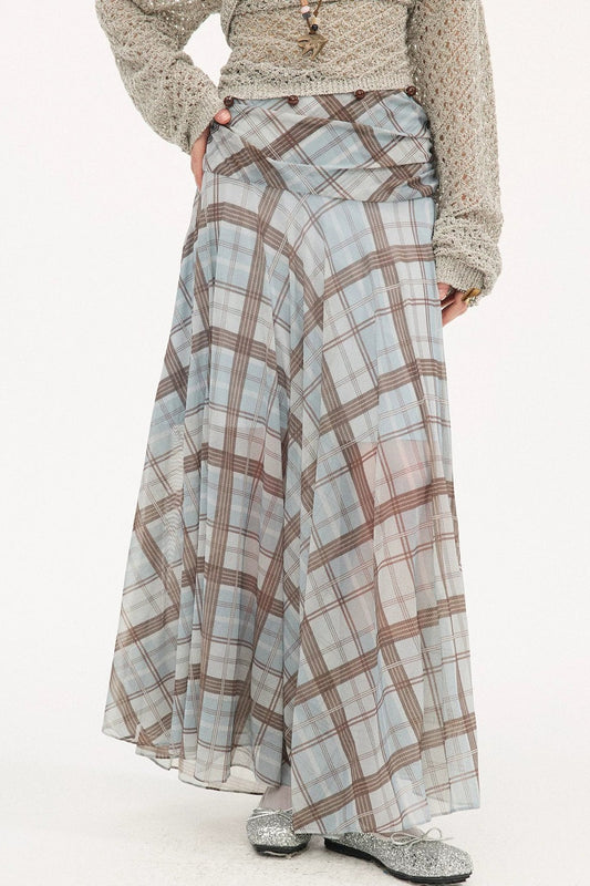 Plaid Pleated Mesh Skirt