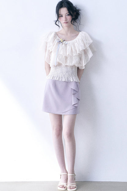 Layered Lace Ruffle Smocked Top
