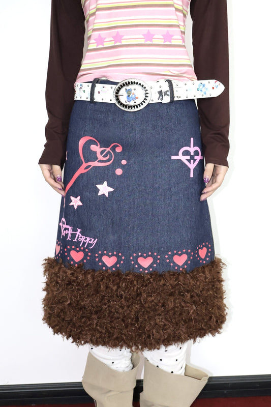 Heart Key A-Line Denim Skirt