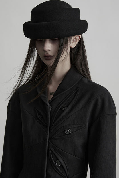 Deconstructed Button-Eye Collar Jacket