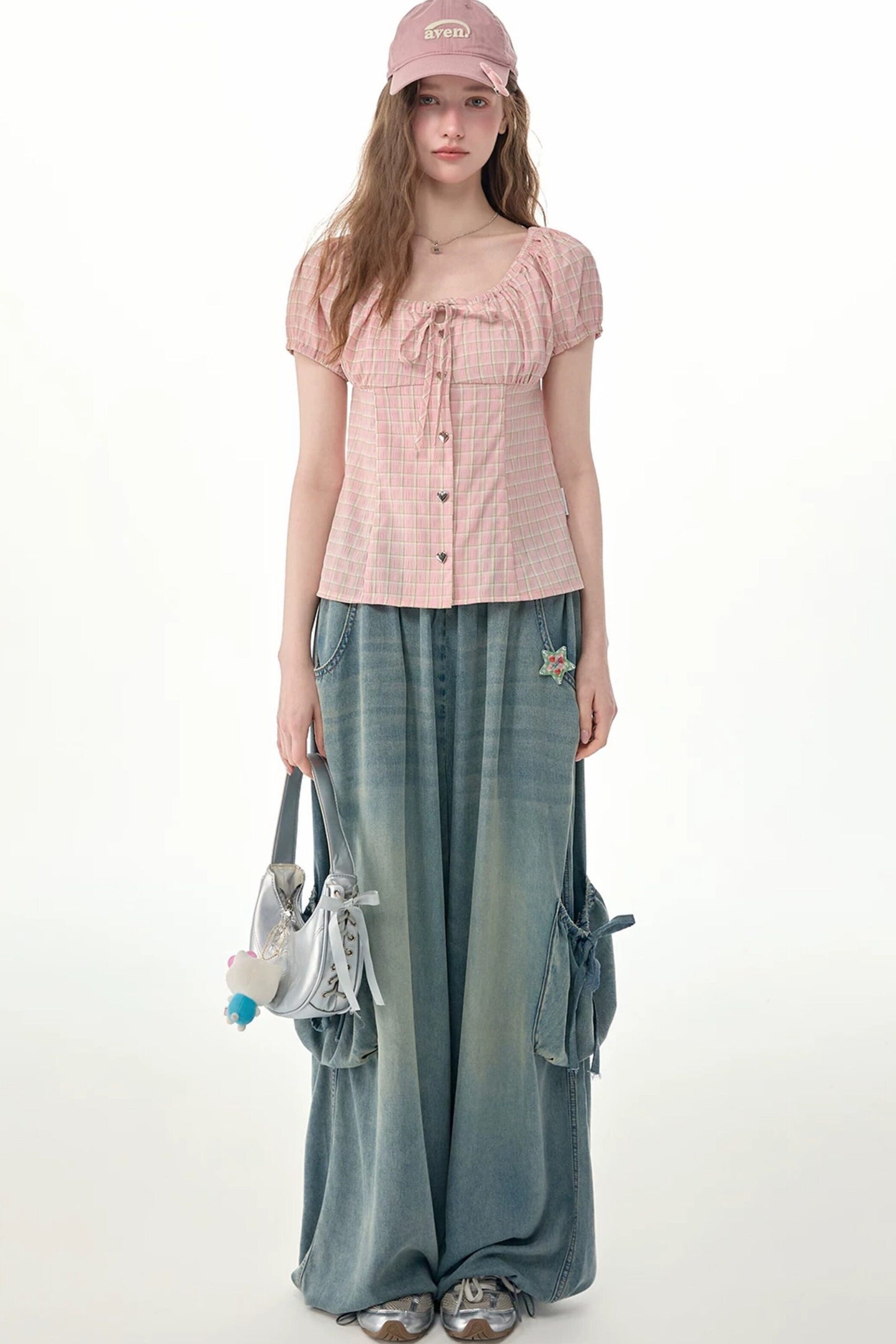 Pink Plaid Puff Sleeve Top