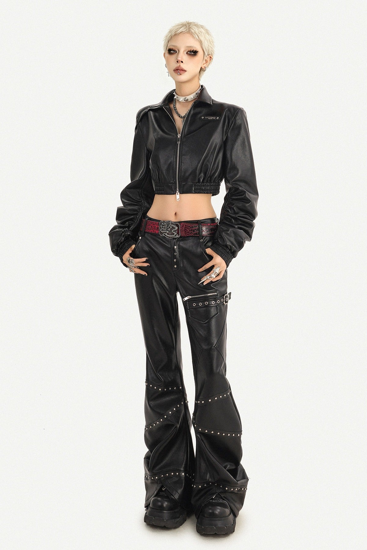 Black Zipper Stand Collar Jacket