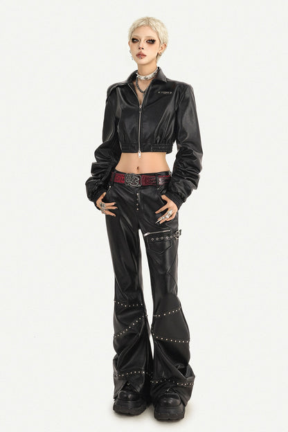 Black Zipper Stand Collar Jacket