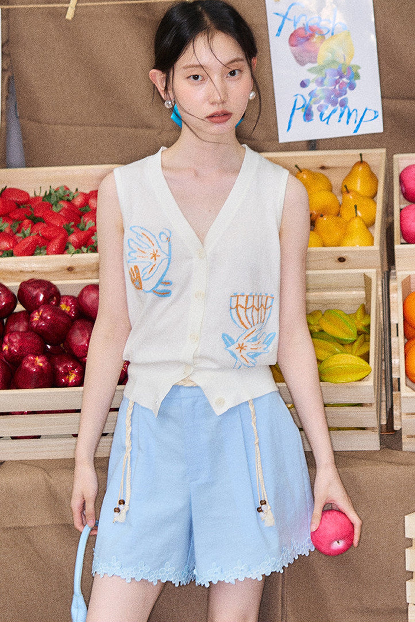 Summer Bird Floral Cotton Vest