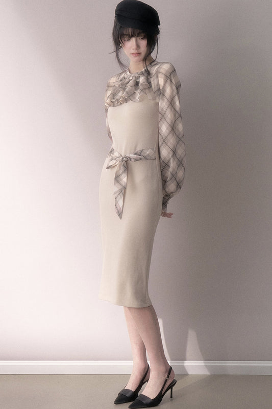 Plaid Chiffon Spliced Long Dress