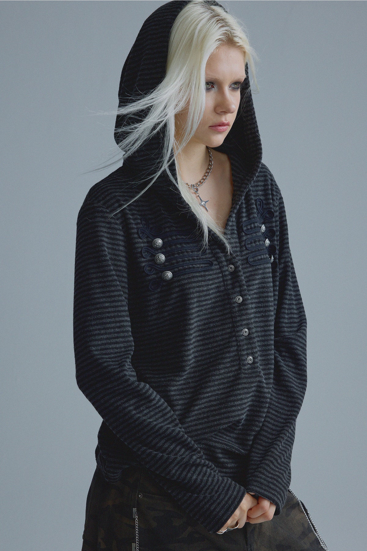 Black Gray Stripe Hoodie