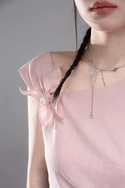 Snow Peach Asymmetrical Twist Dress