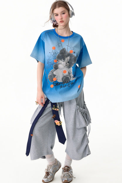 Gray Drawstring Pocket Wide-Leg Sweatpants
