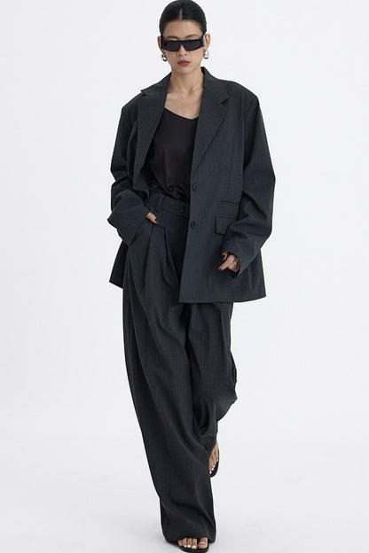 Pleated Pinstripe Wide-Leg Trousers
