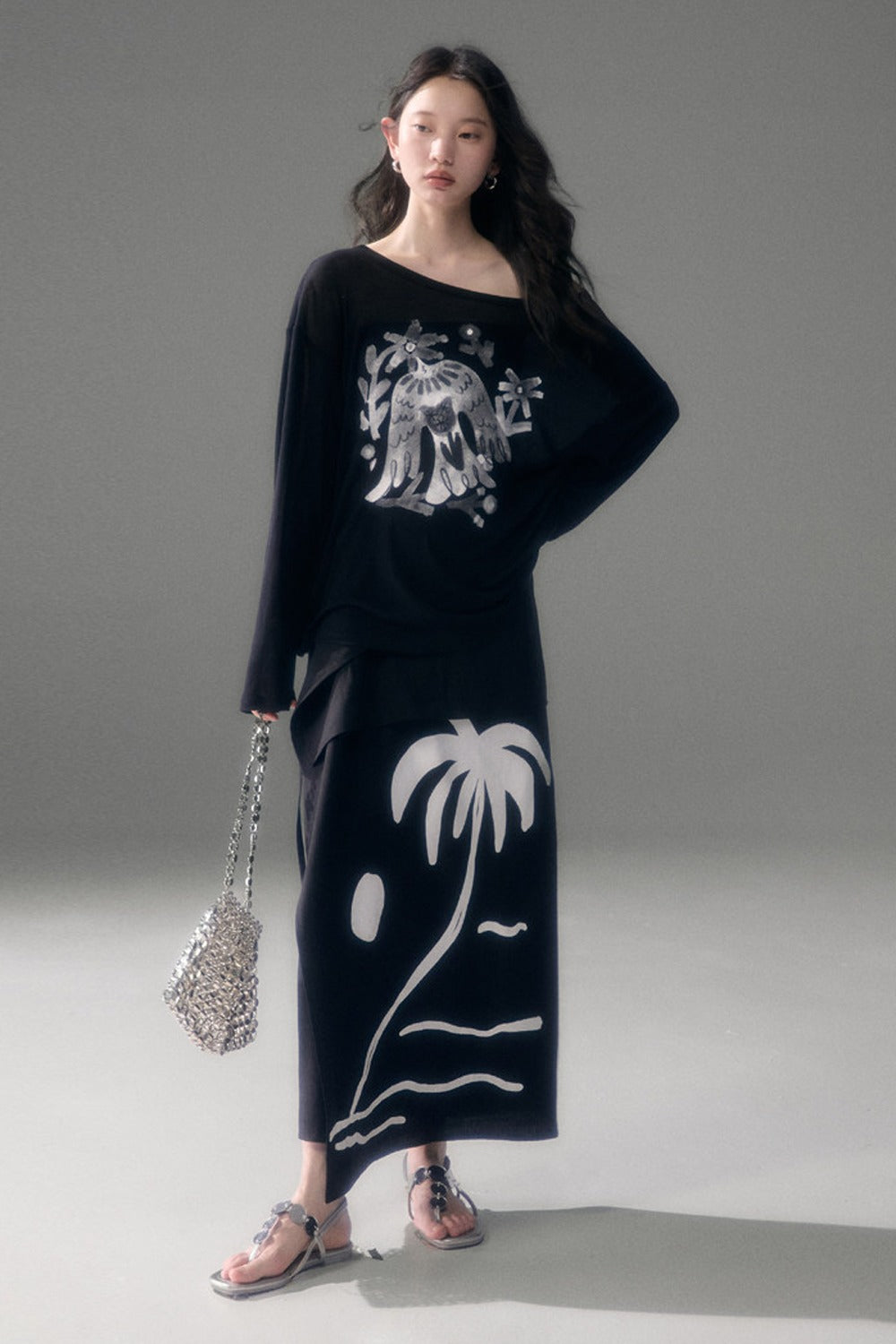 Palm Sunset Print Skirt