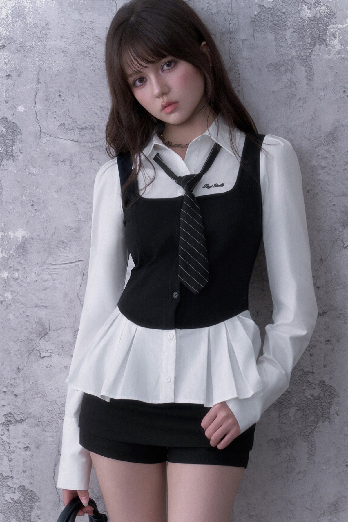 Black White Layered-Look Shirt Set-Up