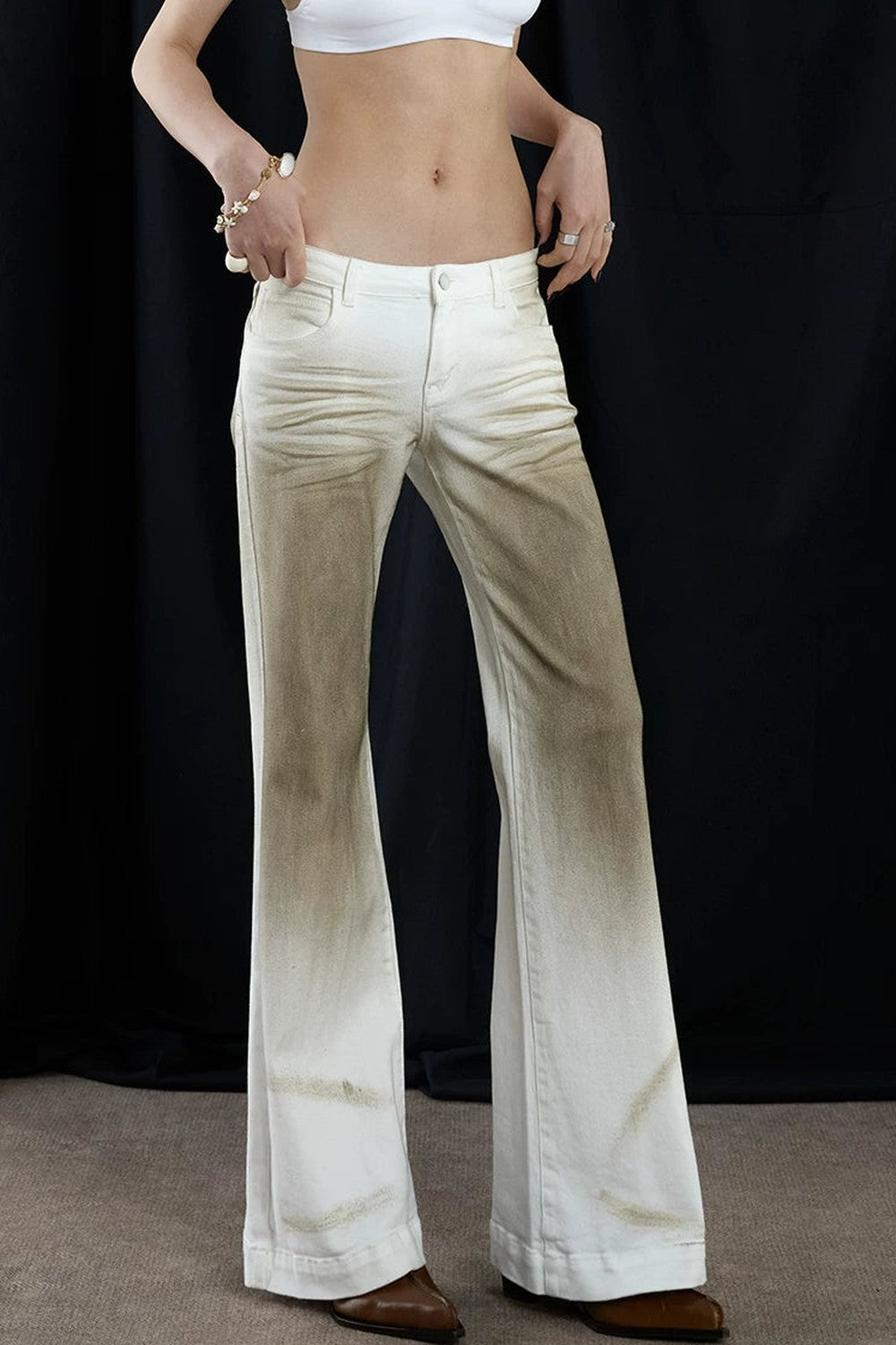 Distressed Gradient Low-Waist Jeans