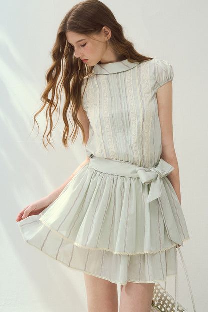 Robe mi-montante en lyocell menthe avec dentelle