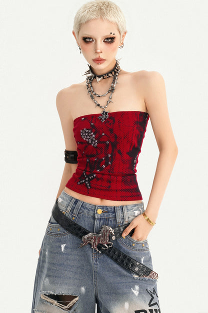 Red Gothic Studded Tube Top