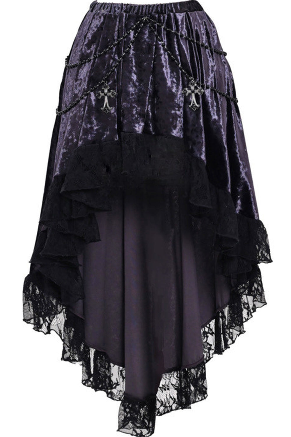 Gothic Velvet High-Low Lace Trim Skirt