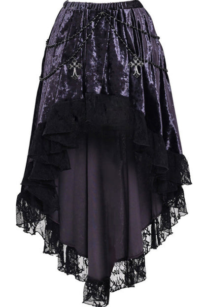 Gothic Velvet High-Low Lace Trim Skirt