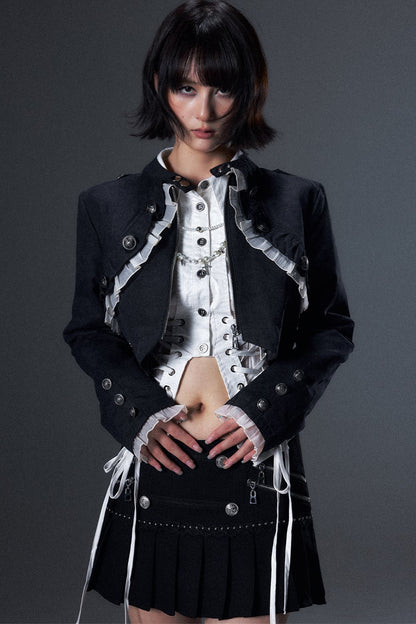 Punk Lace Ruffle Metal Buckle Jacket