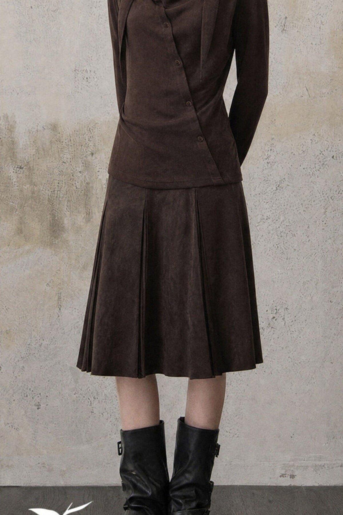 Retro Suede Pleated Skirt