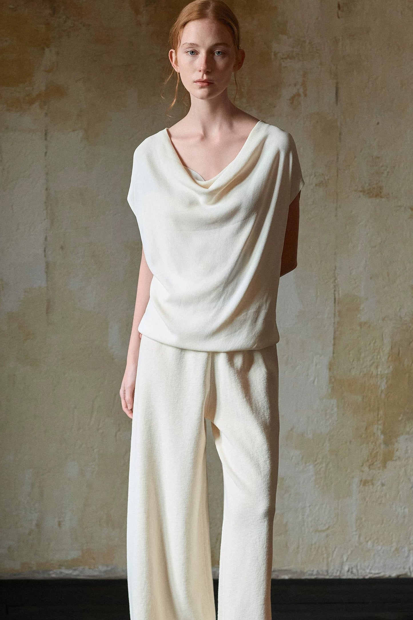 Off-White Silk Boat Neck Top