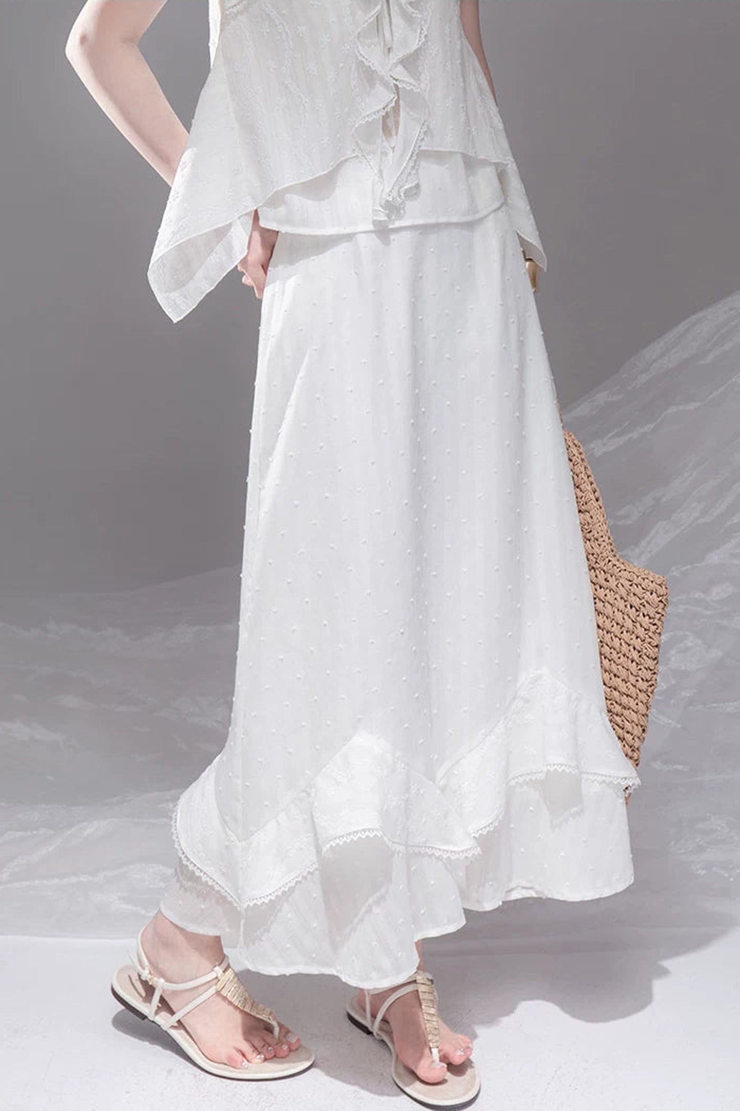 Daytime Clouds Ruffle Mermaid Skirt Set-Up