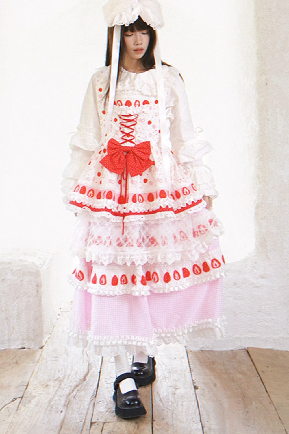 Strawberry Print Lace Tiered Skirt