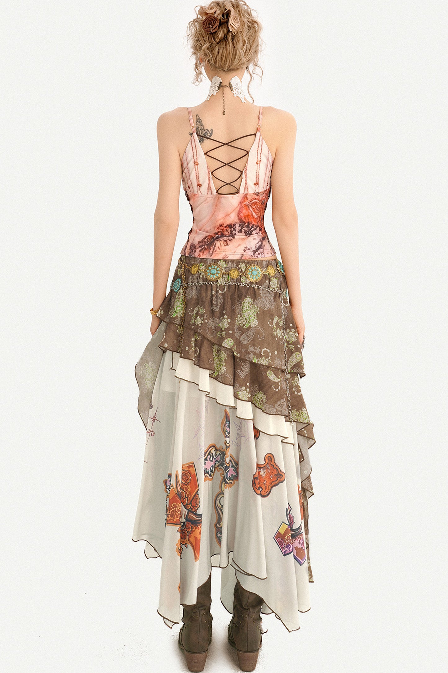 Bohemian Oil Painting Print A-Line Long Skirt