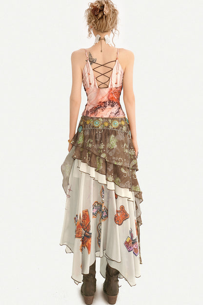 Bohemian Oil Painting Print A-Line Long Skirt