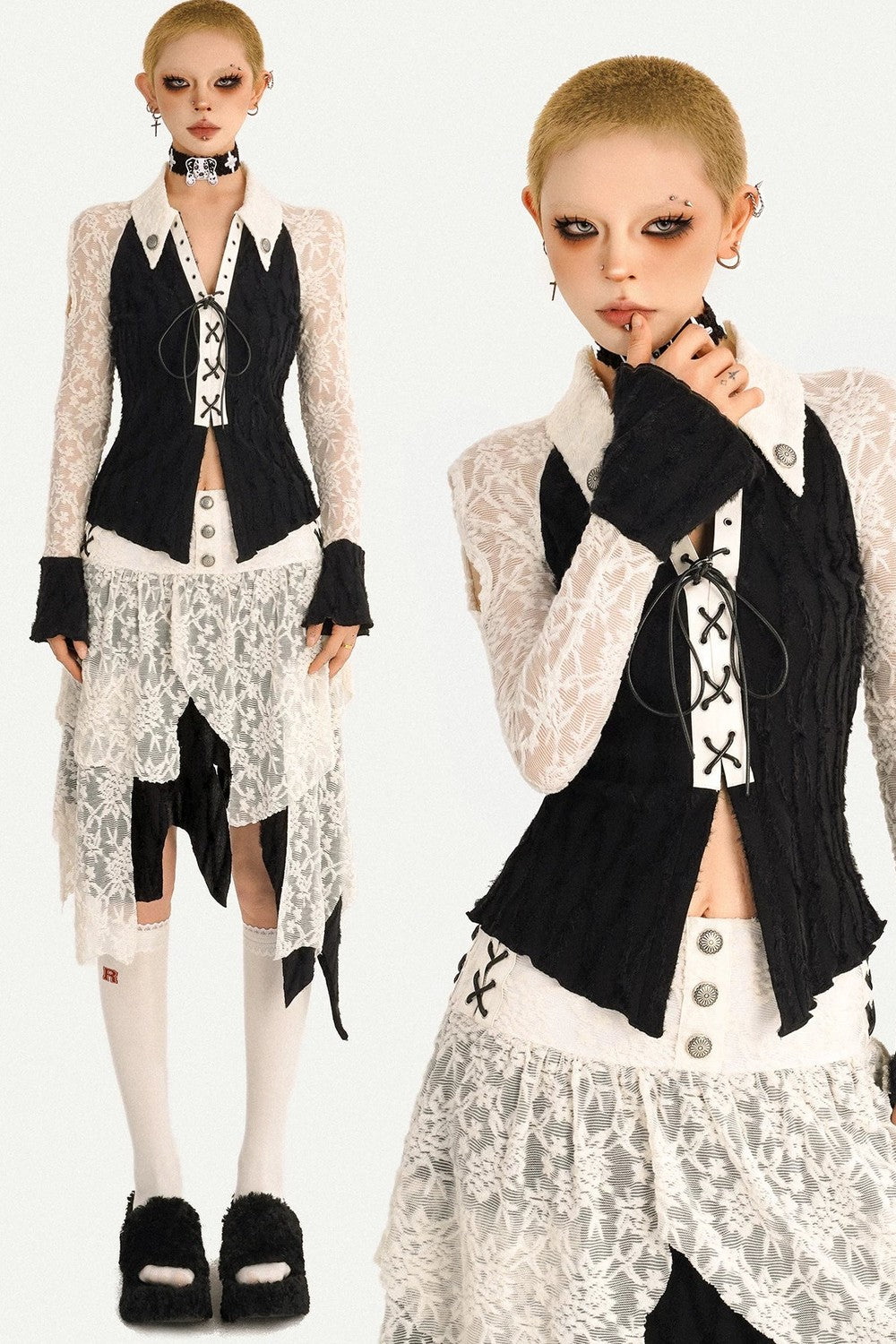 Retro Lace Patchwork Blouse Set-Up