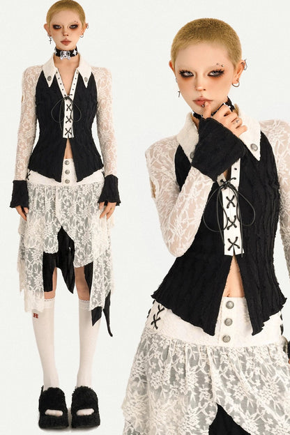 Retro Lace Patchwork Blouse Set-Up