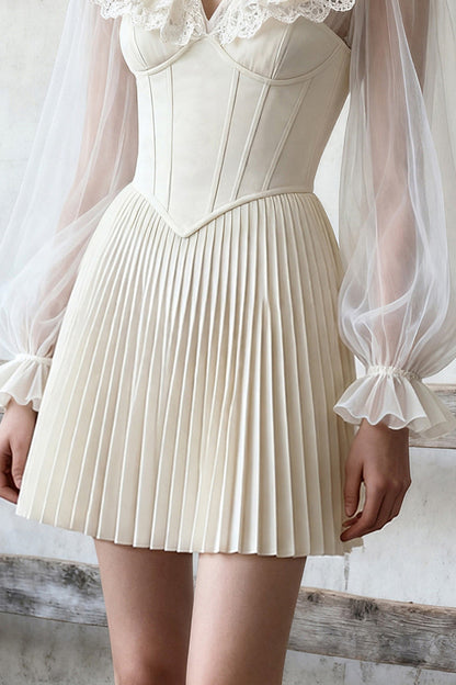 V-Neck Fishbone Pleated Dress