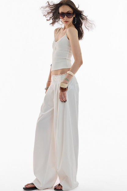 Lace Trim Pima Cotton Wide Leg Pants