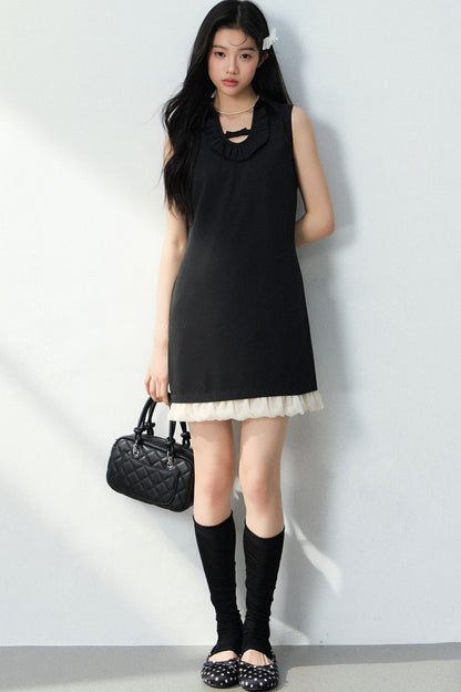 Bowknot Ruffle A-Line Black Dress