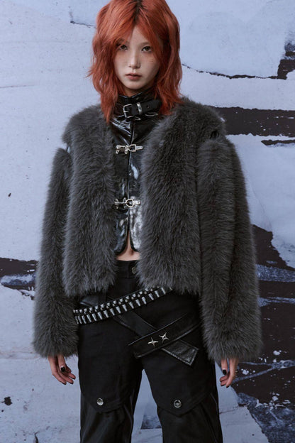 Loose Short Patchwork Metal Fur Coat