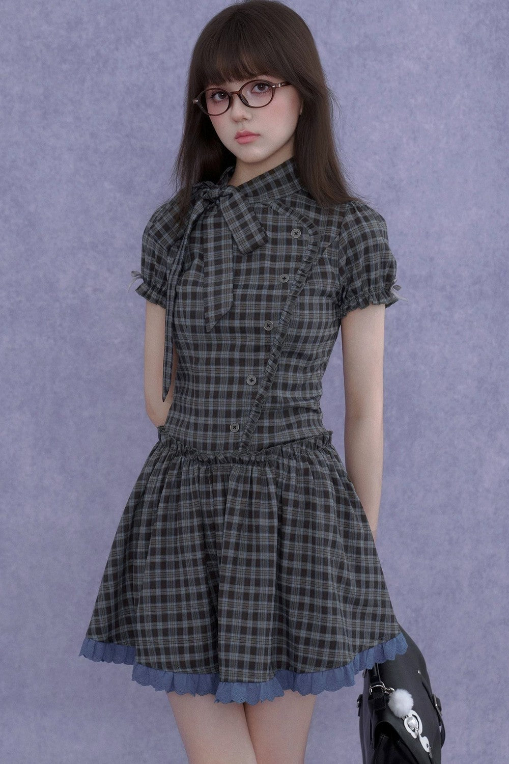 Retro Plaid Bow Dress