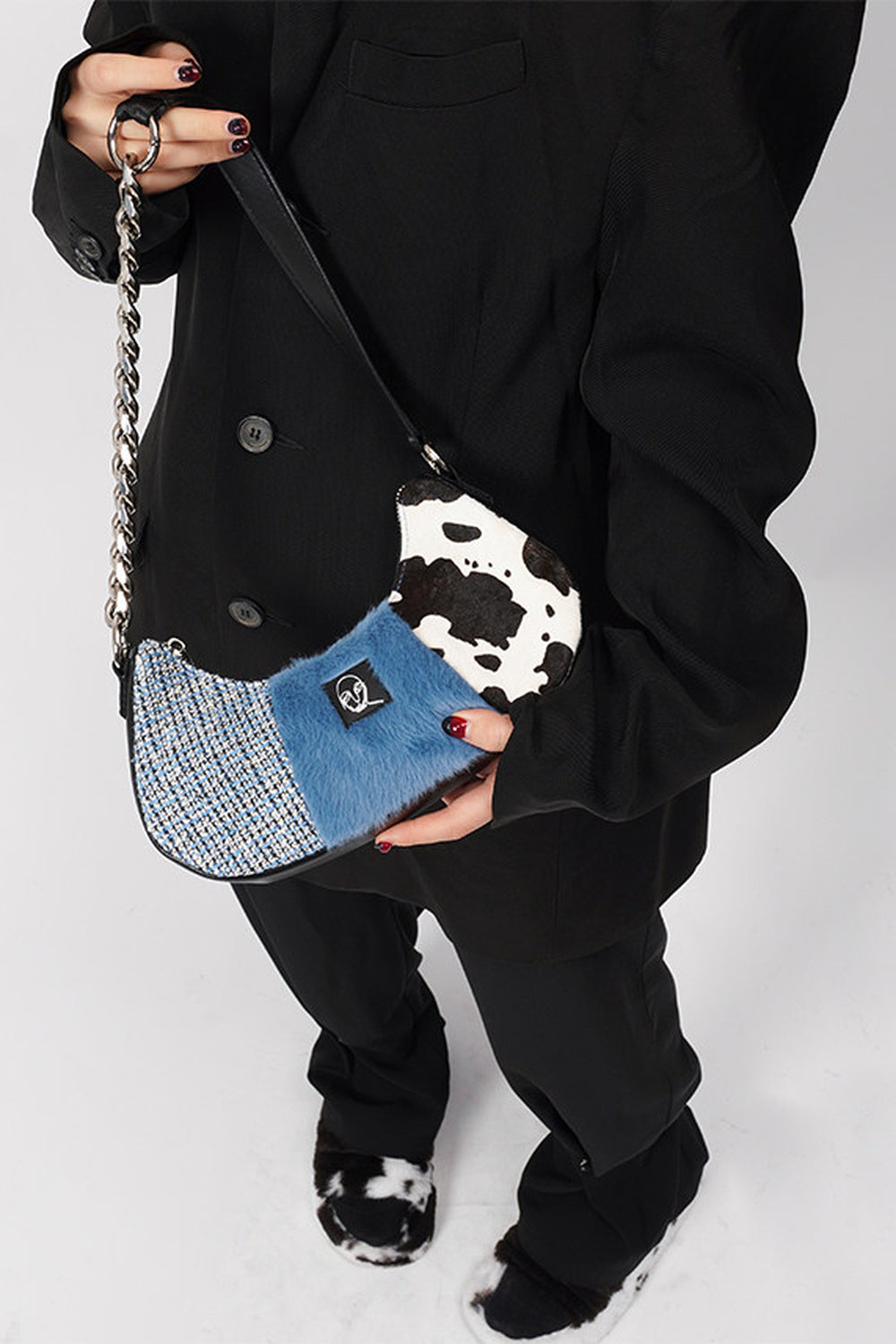 Genuine Leather Color-Block Crossbody Bag