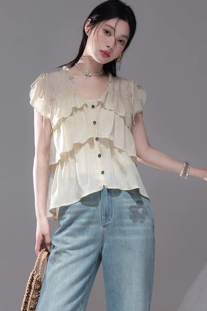 Lemon Striped Layered Top