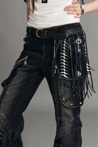 Punk Y2K Tassel Metal Chain PU Leather Belt